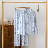 Spring and Summer 2026 New Women's Pajamas Set Cotton Silk Gongsatin High End Large Flower Home Furnishing Long Sleeve Pants - Image 3