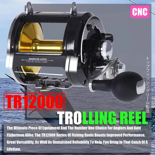 Big Trolling Drum Fishing Reels TR12000 3.4:1 8+1BB All Aluminum Alloy Body  Molinete Drag 30kg Jigging Reel Carretilha De Pesca