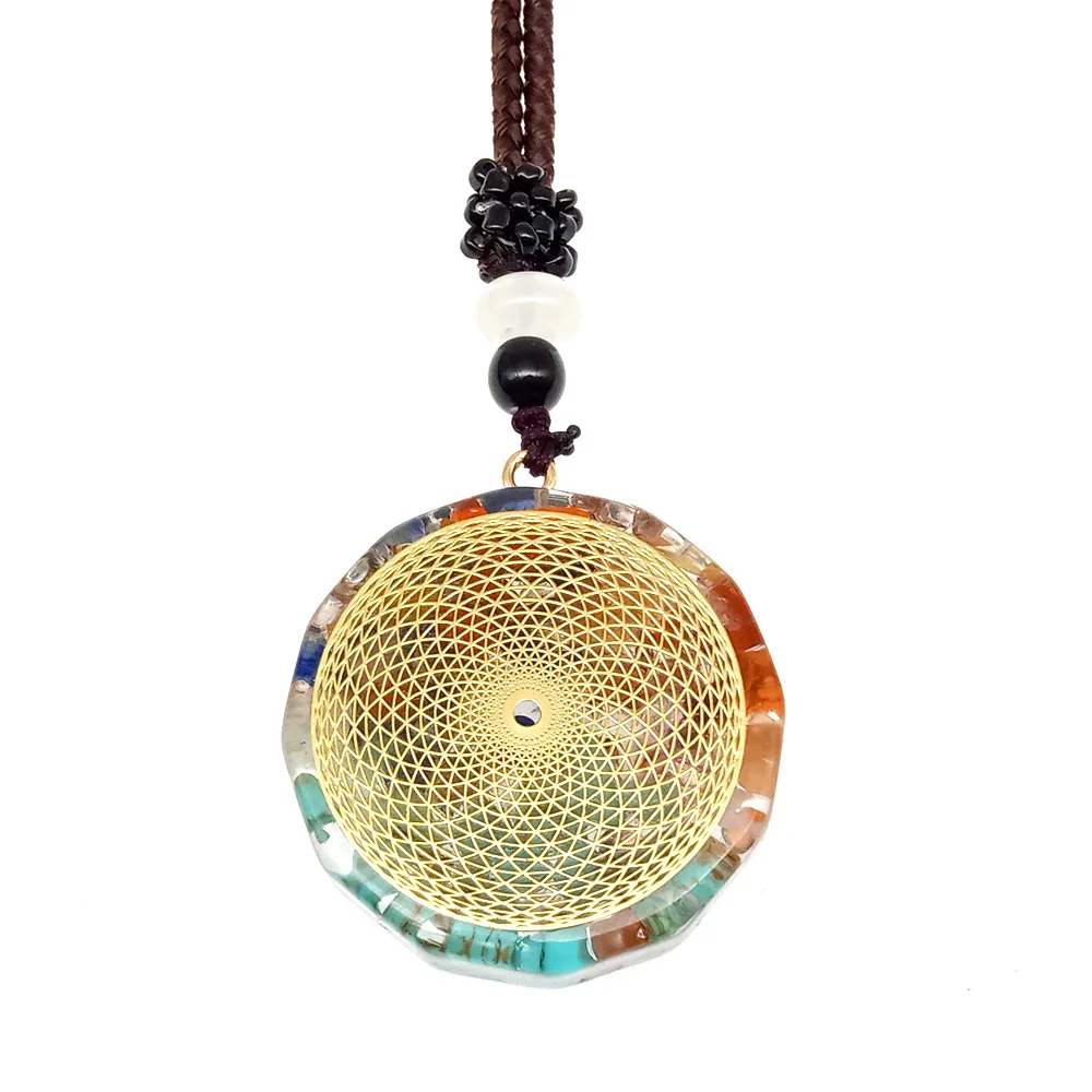 CHAKELA Charm Seven Chakras Healing Necklace For Women Men Colorful Natural Stone Geometric Pendant Rope Chain Necklace Fashion