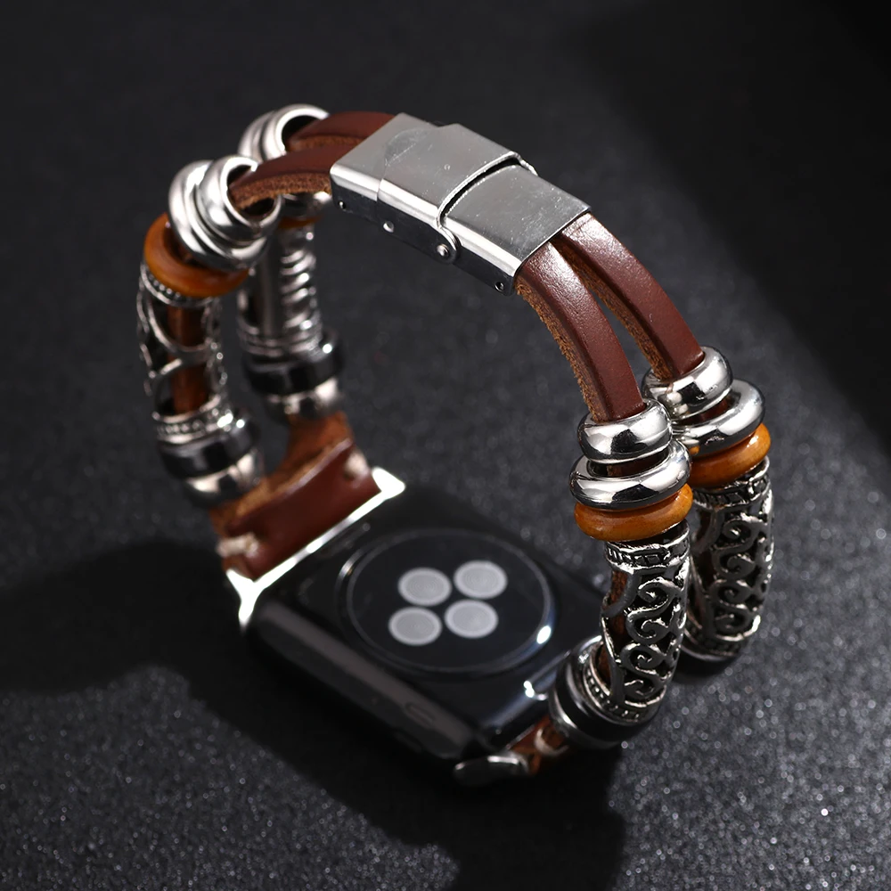 

Retro Leather Strap For Apple Watch ultra band 45mm 41mm 49mm 44mm/40mm 38mm/42mm correa Bracelet iWatch series 9 8 6 5 4 3 Se 7