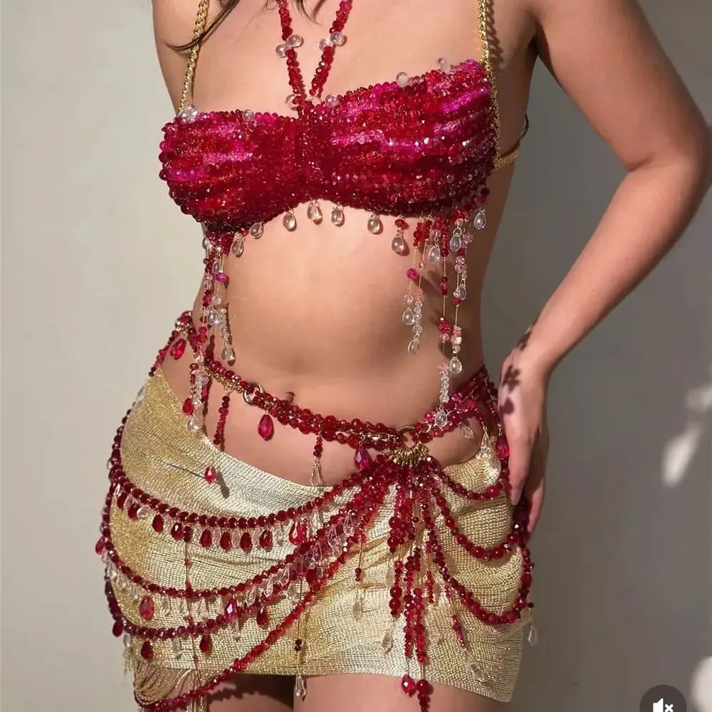 New Handmade Beaded Openwork Fringe Body Chain European & American Multi-Layer Necklace For Layered Styling Party Hot Girl Set 1