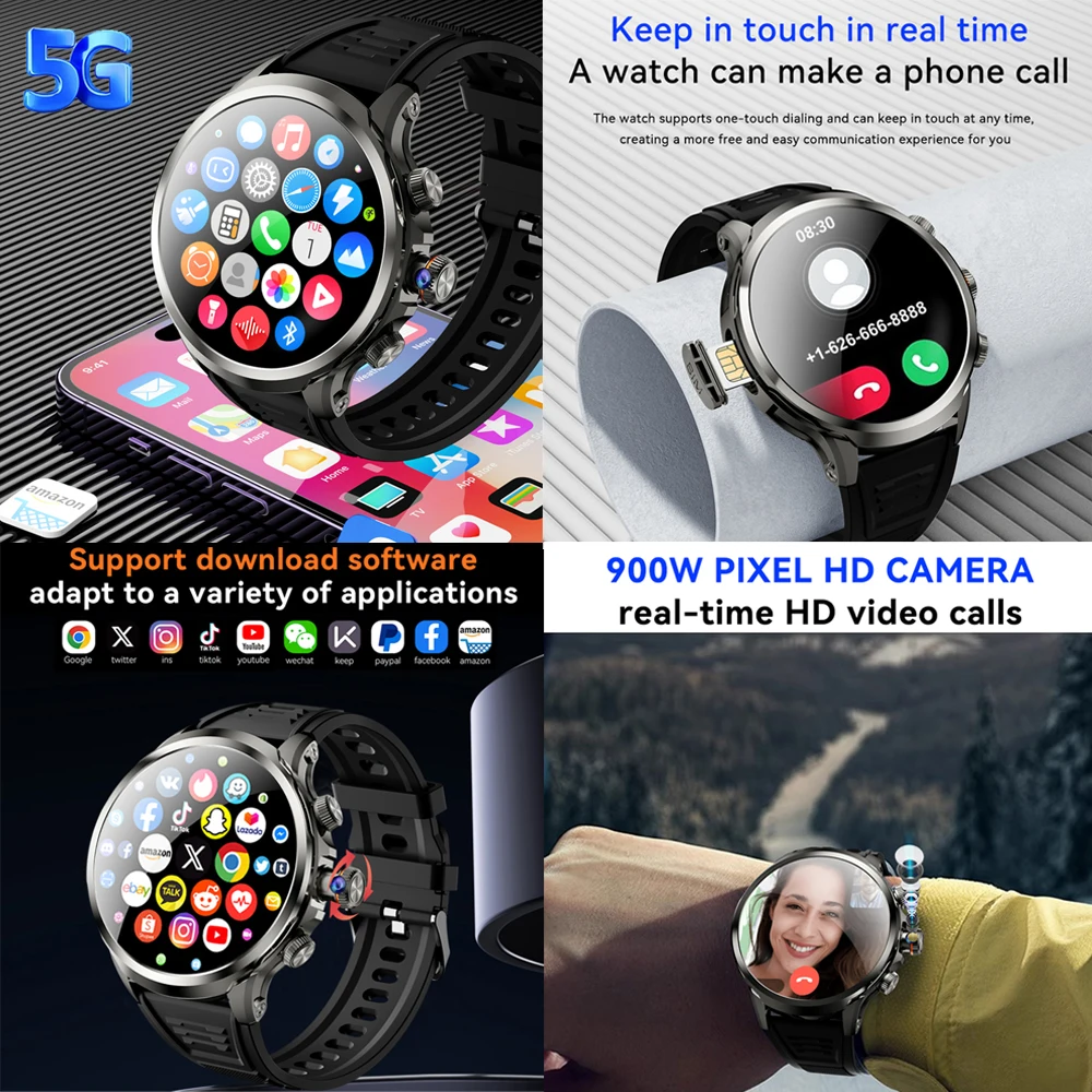 5G/4G ��ü ��Ʈ��ũ ����Ʈ �ð� 1.95 ��ġ 680*680 ���� ��ũ�� WIFI GPS Sim ī�� HD ȭ�� ��ȭ Smartwatch Google Play 8GB+128GB RAM