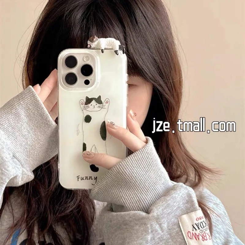 3D Funny Cat Cartoon White Acrylic Phone Case