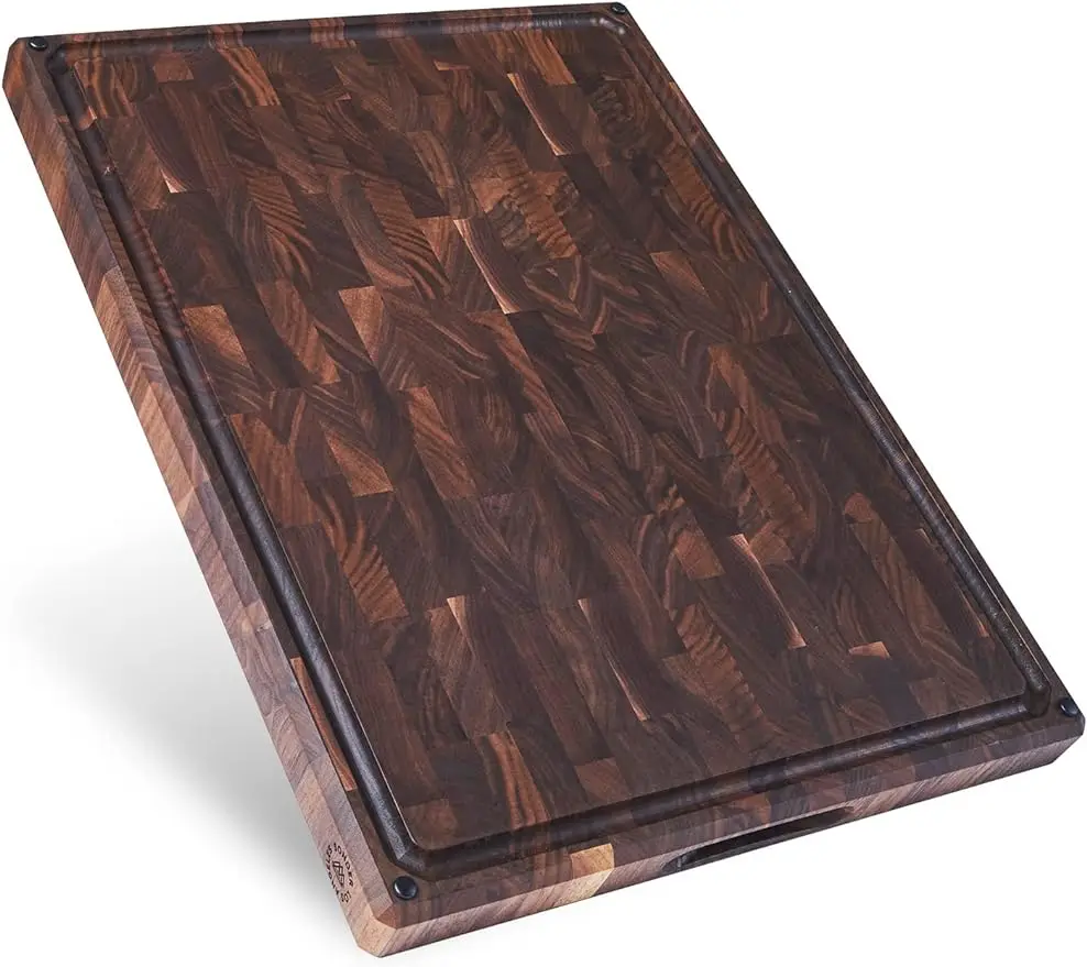 

Sonder Los Angeles, Made in USA, Large Thick End Grain Walnut Wood Cutting Board with Non-Slip Feet