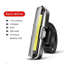 Solar-Powered USB Rechargeable Bicycle Tail Light - Long Endurance Cycling Rear Lamp with Bright Warning Flashlight (USB-RED-WHITE)