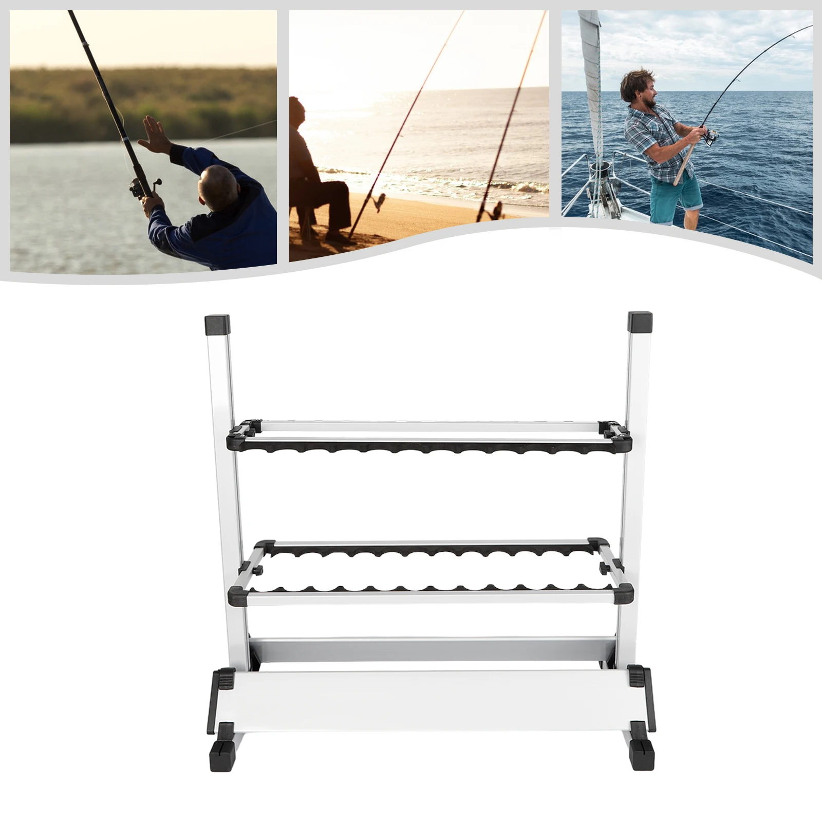 Fish Rod Rack Organizer Stand with 24 Groove Adjustable Height 73x32x72cm