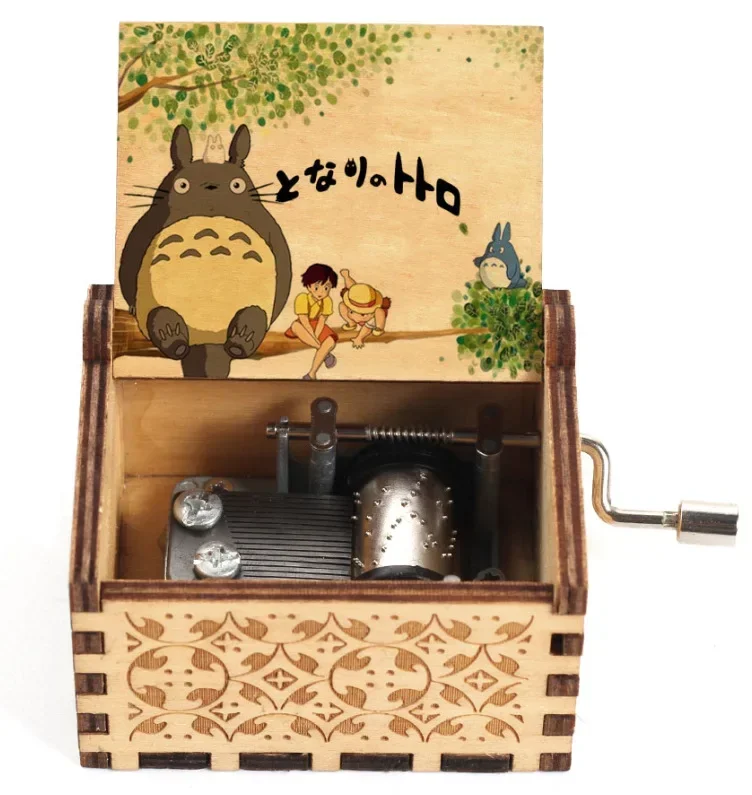 Elegant Hand-Cranked Wooden Music Box with Painted Design