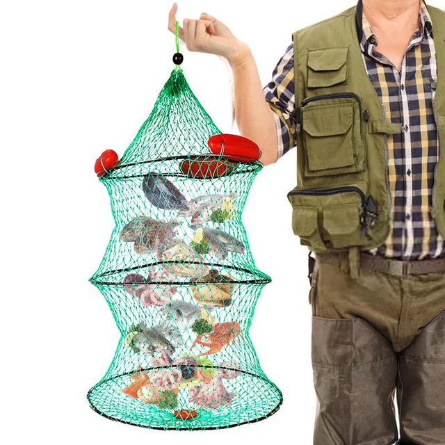 Fishing Folding Mesh Cage Fishing Net Mesh Fish Trap Floating Basket Net  Collapsible Trap Fish Basket Drawstring Fishing Basket - AliExpress