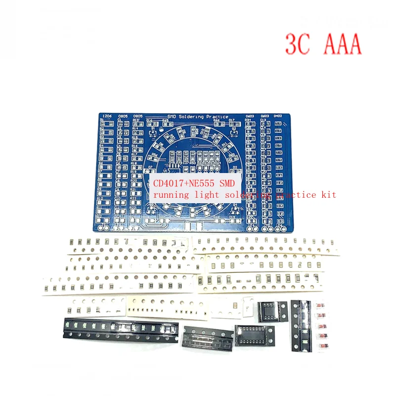 CD4017+NE555 SMD running light soldering practice kit