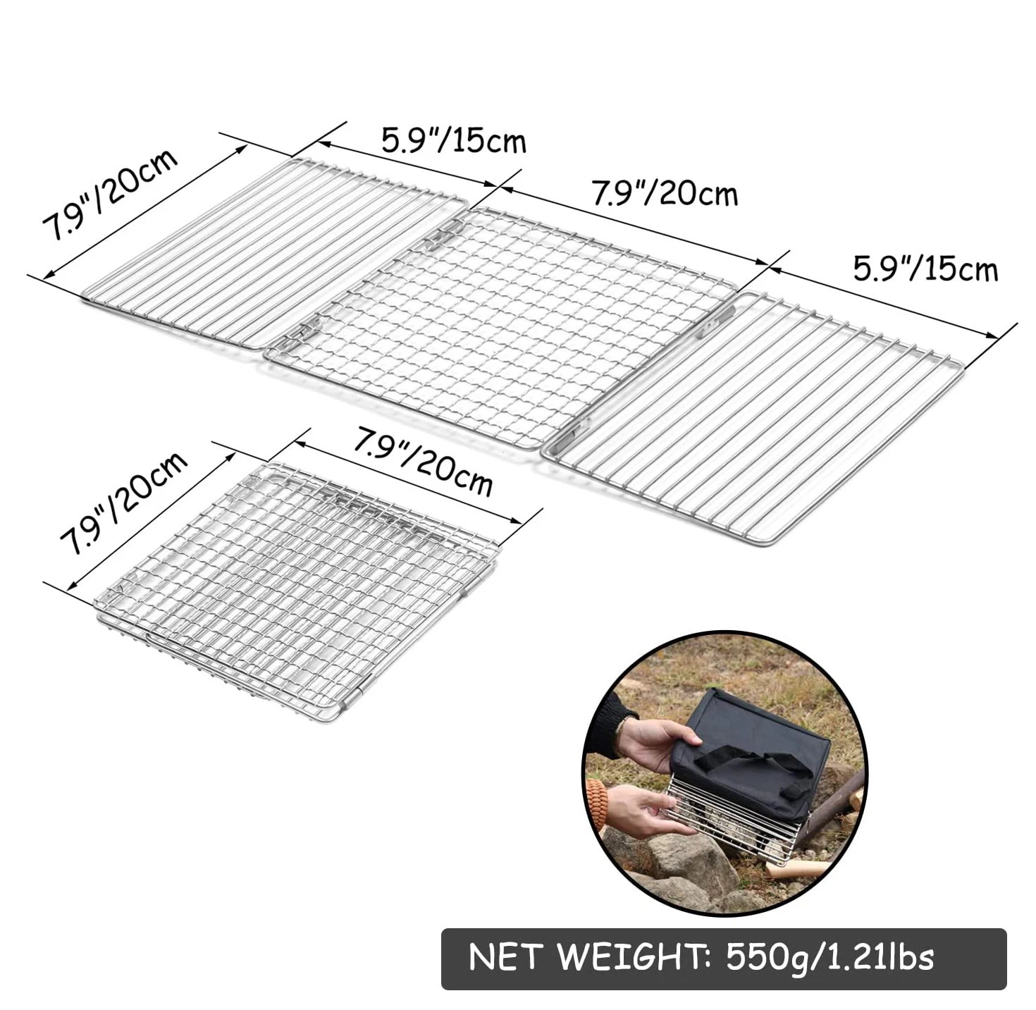Foldable Stainless Steel Barbecue Mesh Sheet Outdoor Stove Grill Mesh Roasted Fish