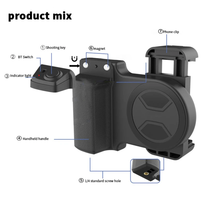 Camera Gimbal Stabilizer Wireless Handle Grip for Phone Vlog Selfie Grip Phone Holder Stabilizer 360&deg; Rotatable with 1/4 Inch Screw Hole Detachable