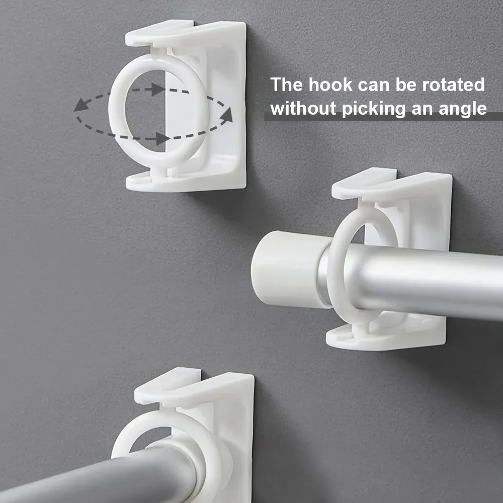 Description Picture 3 of item2-4pcs 360° Rotating Ring Curtain Rod Brackets No Drilling Unlimited Angle Self Adhesive Tension Holders Hangers Hook