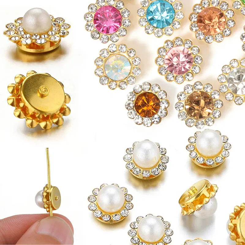 

50pcs Pearl Rhinestone Sewing Beads with 9mm 12mm 14mm Claw Base Cabochons for DIY Jewelry Making Needlework Bow Material