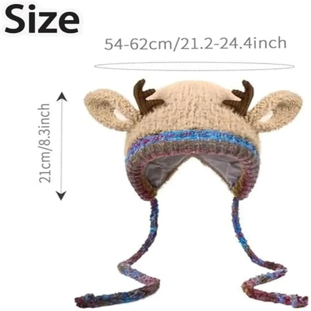 New Fur Deer Storage Hat Ear Protection Windproof Festival Christmas Antler Hat Elastic 2 In 1 Winter Cap Outdoor