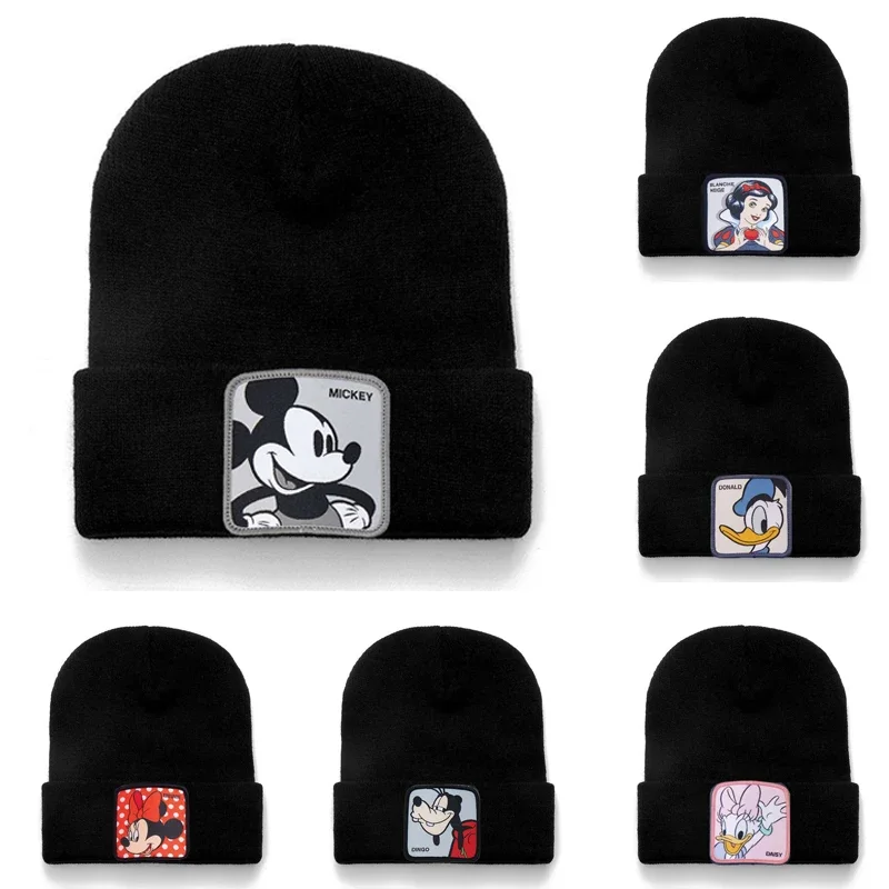 Disney Mickey Minnie Mouse Knitted Beanie Lady Hat Winter Men Beanies Warm Casual Slouchy Hat Crochet Beanie Girls Baggy Cap