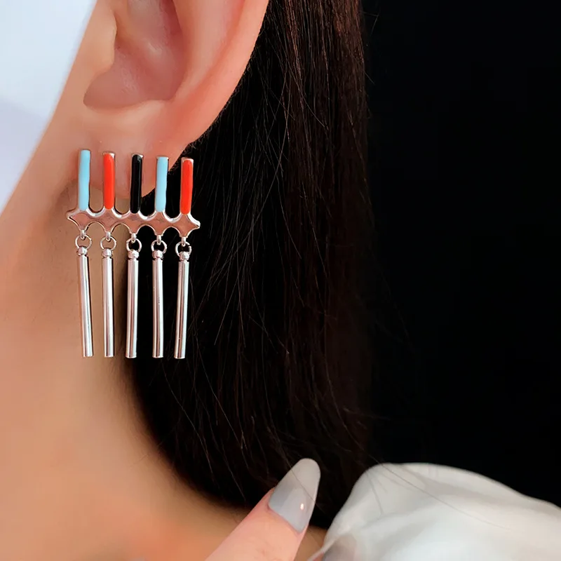 Bilincolor Colored Enamel Metal Cylindrical Earrings