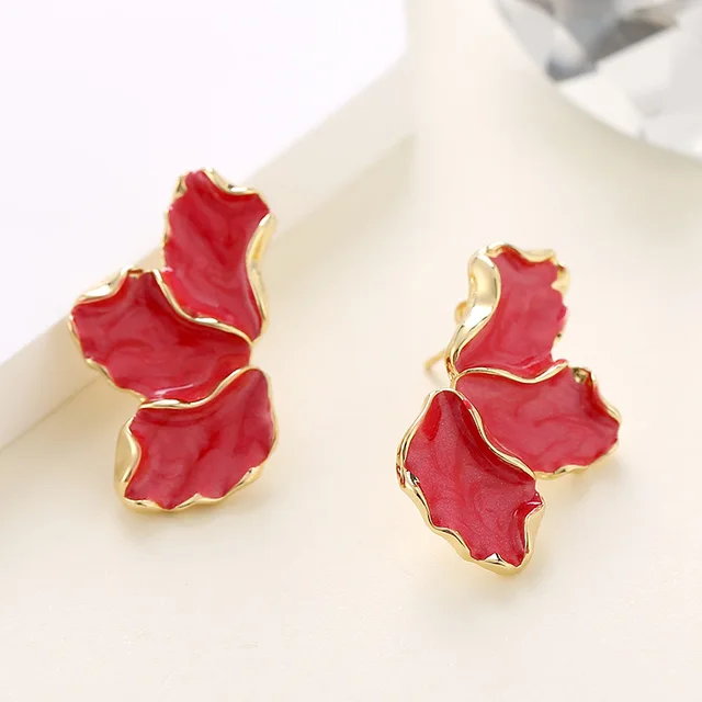 Mode doux géométrique émail couleur or fleur boucles d'oreilles femmes bijoux élégants frais bleu vert blanc rouge rose boucles d'oreilles