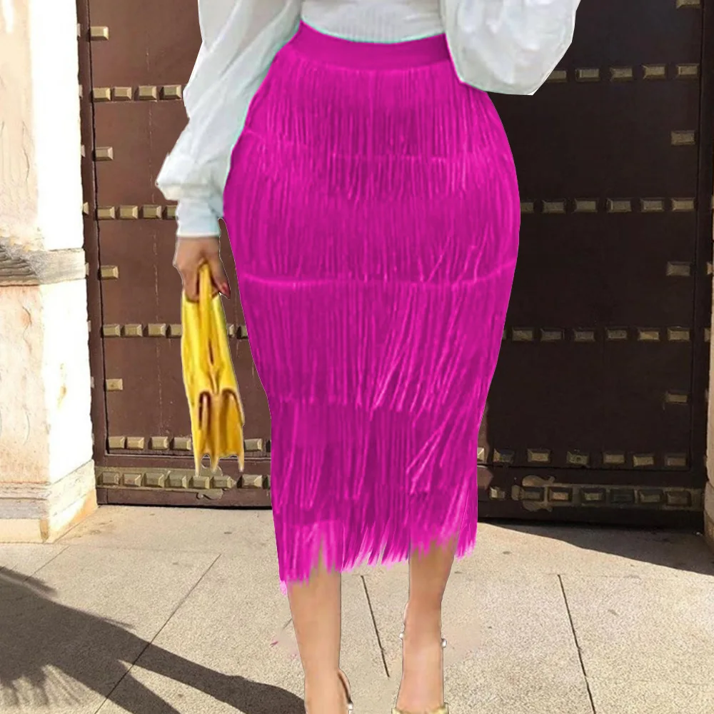 

Midi Solid Saia Mujer Rushed Natural Cotton Womens Skirt High Waist High waist patchwork fringe slim-fit hip wrap party skirt