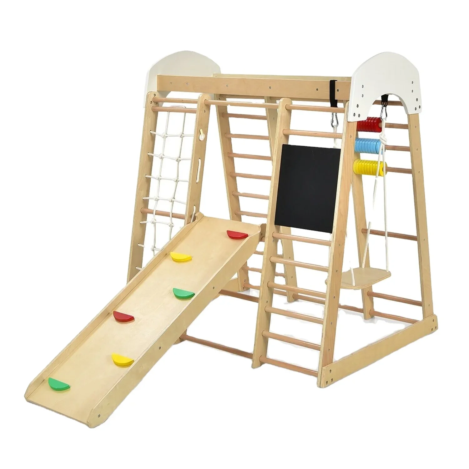 indoor kids wooden wall climbing frame play park triangle Jungle Play Gym Toddler Slide Wooden climbing toy