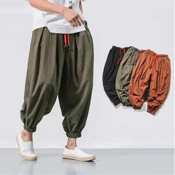 Pantaloni Harem da uomo pantaloni in lino di cotone con gamba larga primavera autunno qualità uomo Casual larghi pantaloni oversize larghi Streewear 1