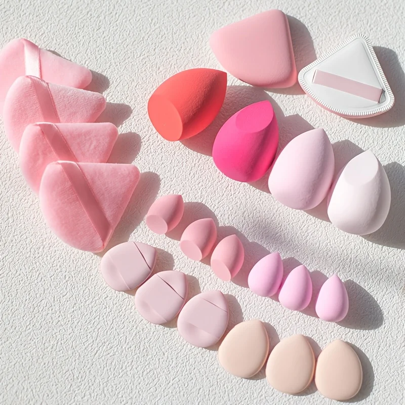 22Pcs Vegan Makeup Sponge Set - 4 Powder Puffs & 6 Mini & 4 XL & 6 Finger Blenders | Latex-Free All Skin Types Pro Travel Kit