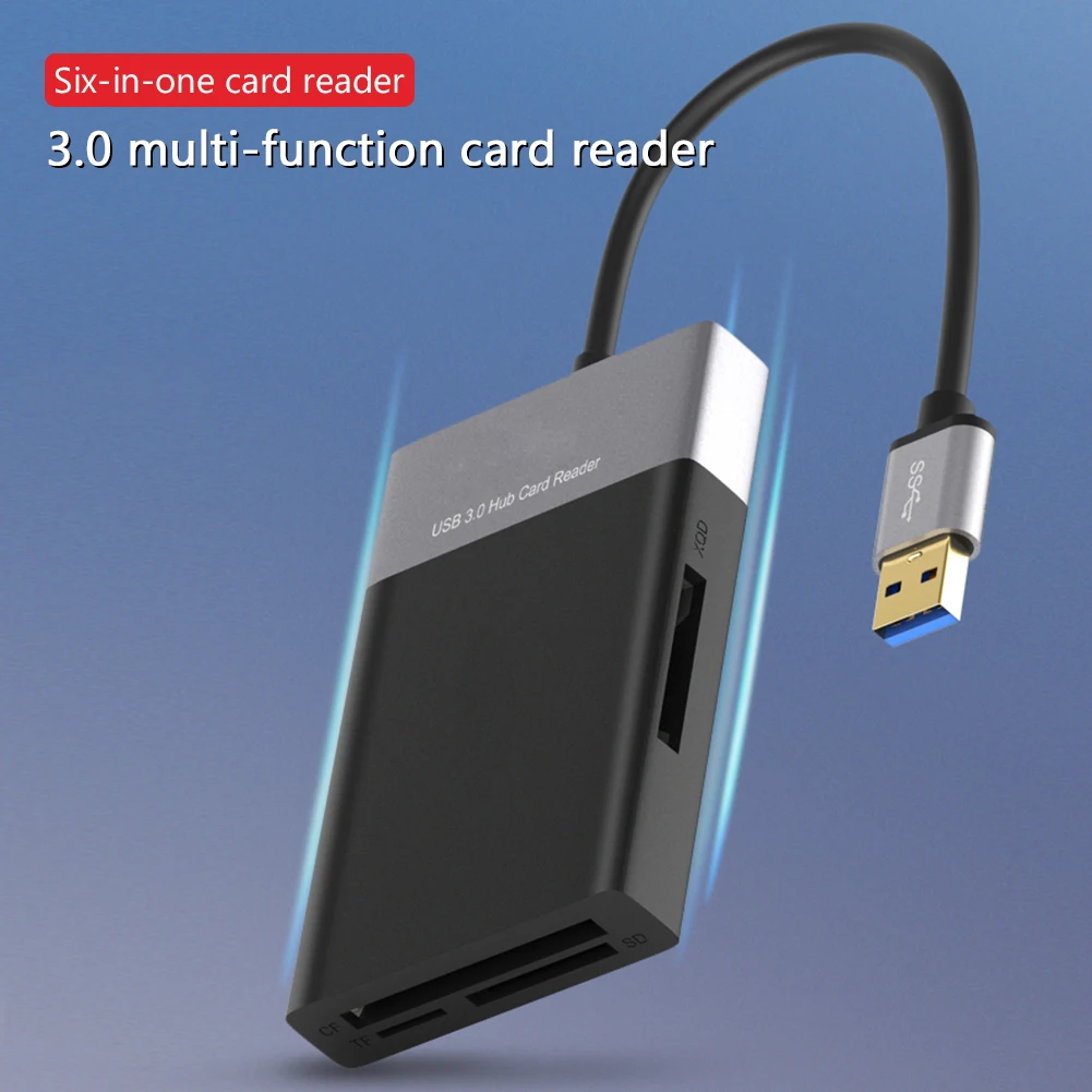 멀티 메모리 카드 리더기, USB 3.0, XQD, TF, 보안 디지털 카드, 2 포트 허브, 6 in 1