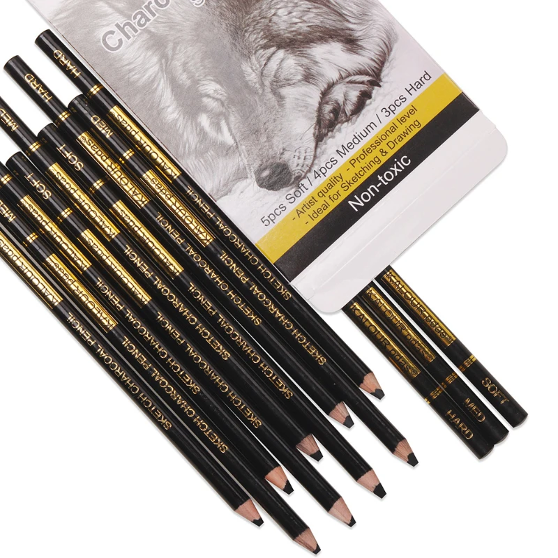 6pcs/12pcs Charcoal Pencil White Carbon Black Carbon Sketch Pencil Easy To Shading Can Be Modified for Drawing Sketch Shadow