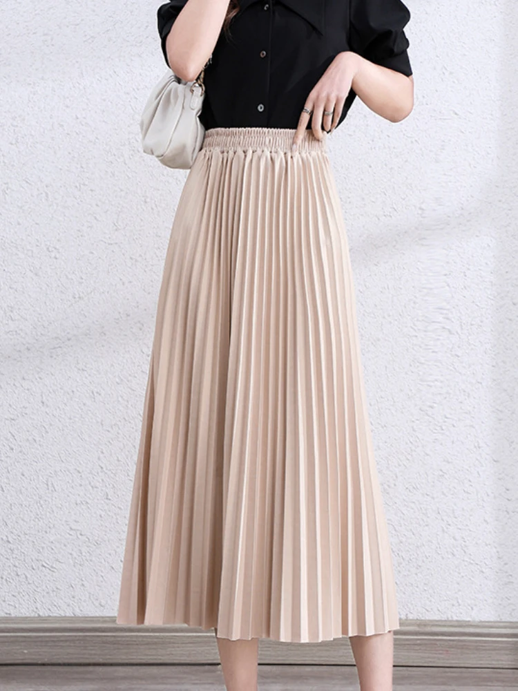 Faldas plisadas sueltas para mujer, Falda Midi Color sólido, a la moda, informal, línea A inferior, y otoño| | - AliExpress