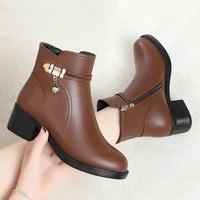 New Women's Boots Fashion Soft Leather Ankle Short Boot Wool Plush Platform Snow Boots for Women Winter Cotton Shoes - Image 2