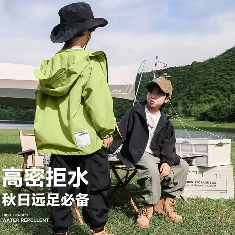 Boys Outdoor Jacket Fashion Casual Sportswear Children Hooded Hiking Jacket Out Camping Climbing Portable Clothes Parka Outwear