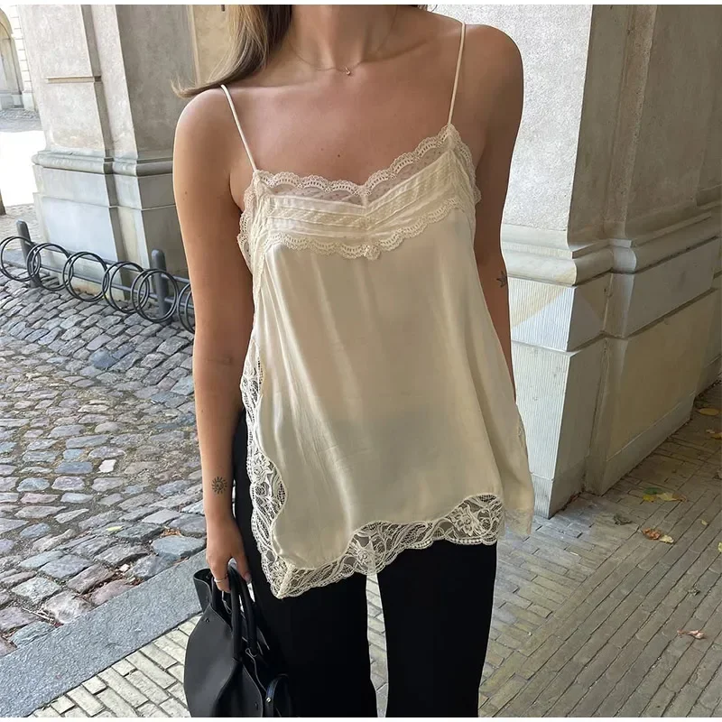 Sexy Lace Patchwork Blouses For Women, Sleeveless Square Neck, For Party Club, Vacation Chic Lady Shirts - Uniqwear