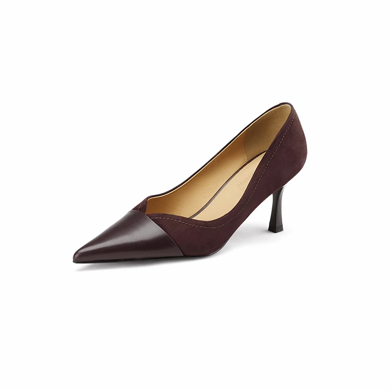 

2023 new Spring women pumps natural leather 22-24.5cm cowhide+sheepskin suede+pigskin full leather pointed toe high heel shoes