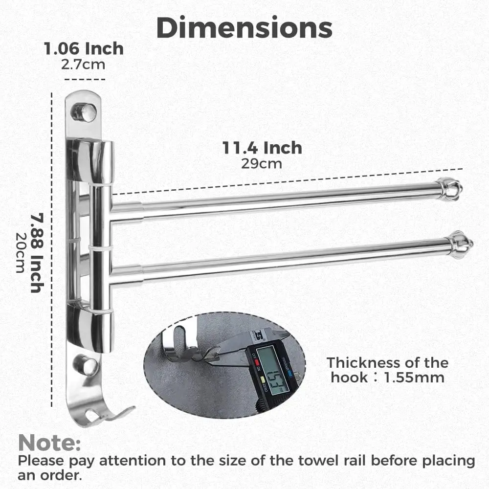 NearMoon Swivel Towel Rack, Thicken SUS304 Stainless Steel 4-Arm Towel Bar, Space Saving Wall Mounted Towel Holder With Hook, Rustproof Swing Out Towel Hanger For Bathroom, Kitchen (Brushed Nickel - View #9