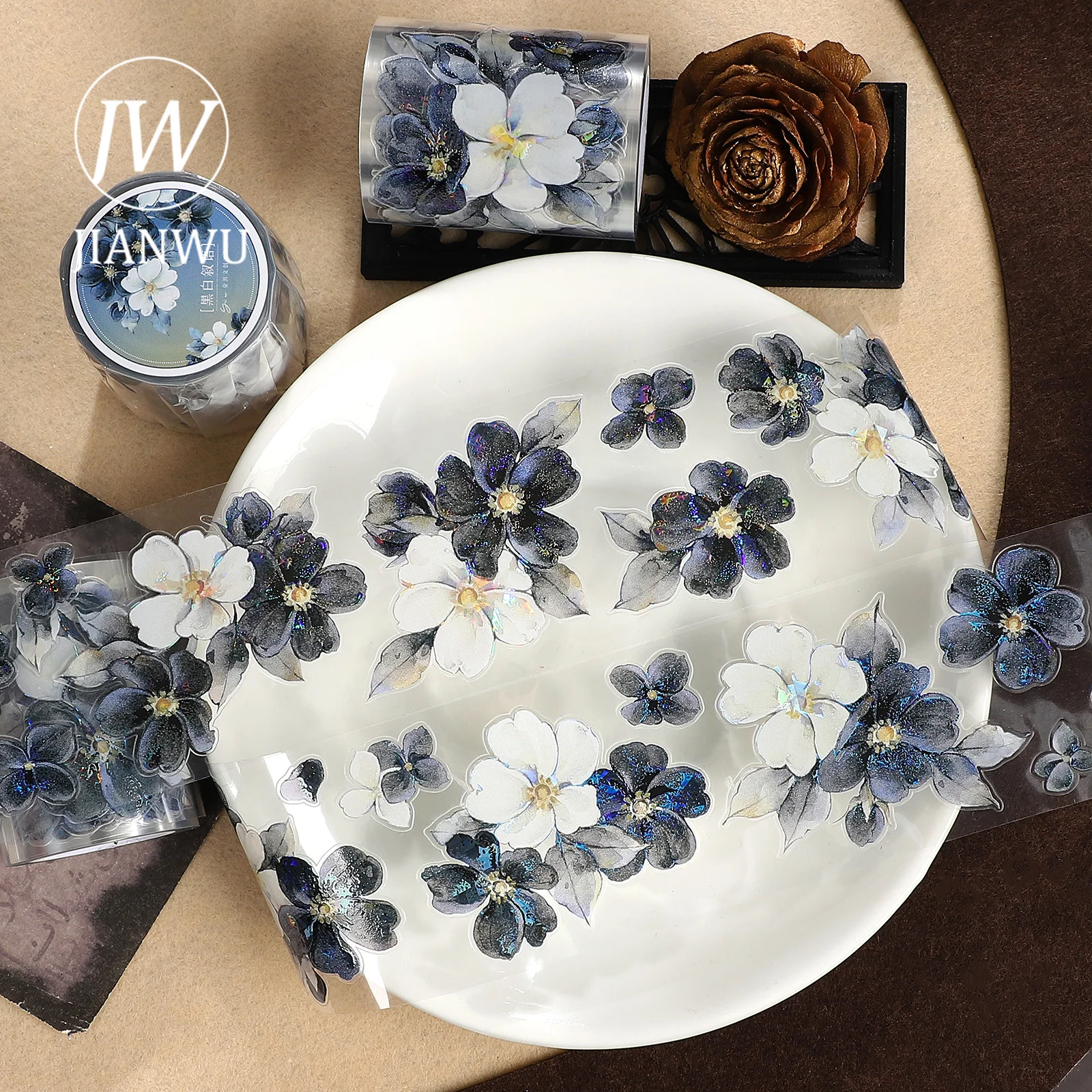 JIANWU 55mm*6m 빈티지 꽃 풍경 소재 콜라주 스크랩북 PET 테이프 창의적인 DIY 저널 문구류