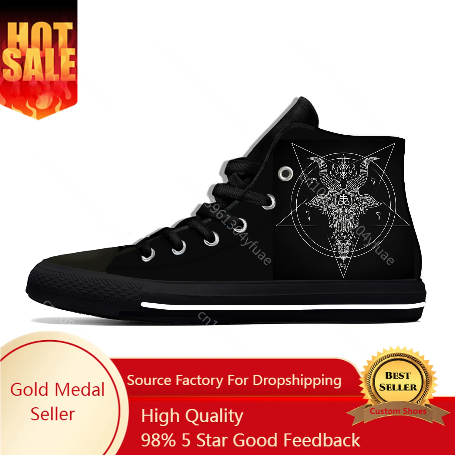 

Hot Pentagram Gothic Demon Satan Satanic Baphomet Casual Shoes High Top Breathable Men Women Sneakers Lightweight Board Shoes