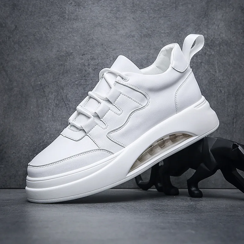 

Кроссовки мужские из натуральной кожи, повседневная спортивная обувь на платформе, с воздушной подушкой, белые, в Корейском стиле