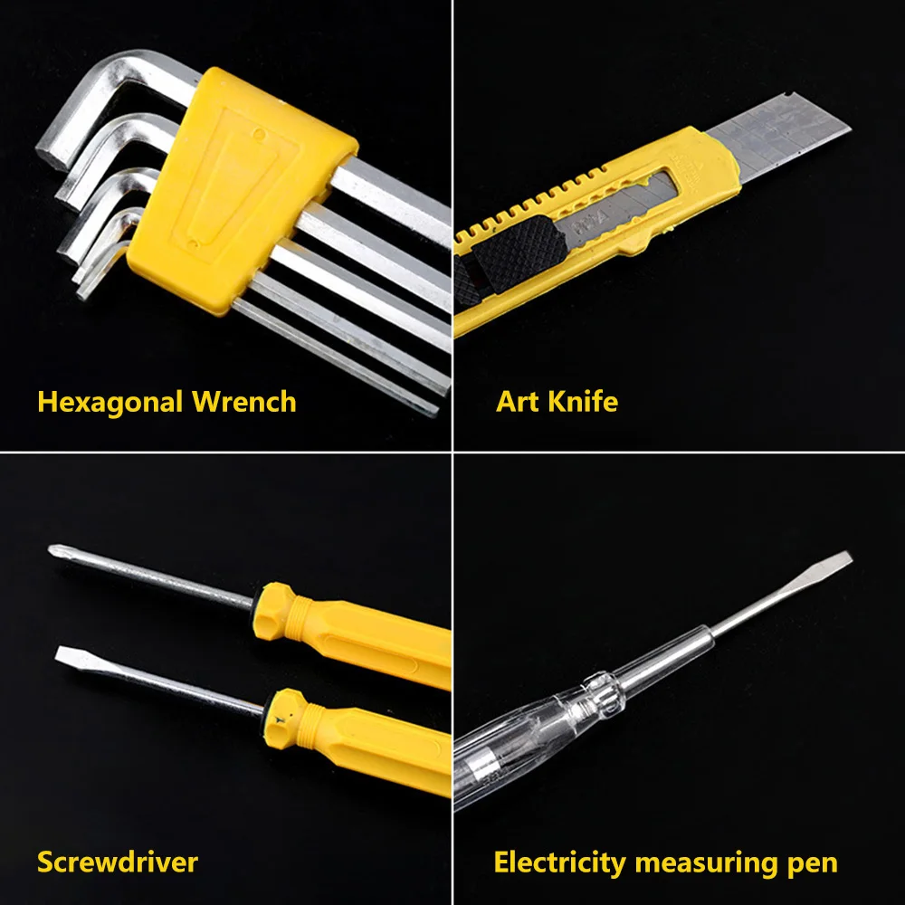 11Pcs/set Repair Tool Kit Household Car Emergency Repair Tool Set with Box Voltage Tester Utility Knife Hex Wrench Pliers