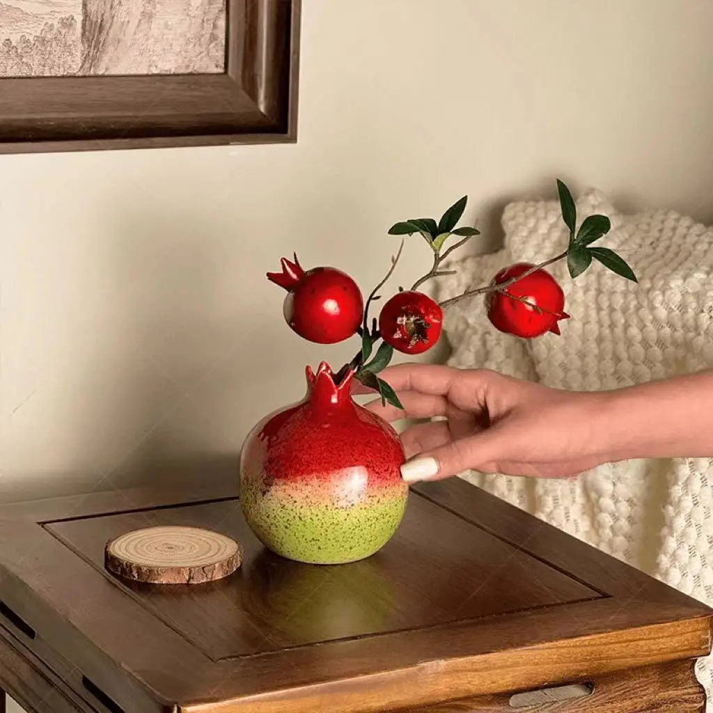 Artificial flowers, fake flowers, flower arrangements, pomegranate flower ornaments, persimmon tree branch flowers, flower decor