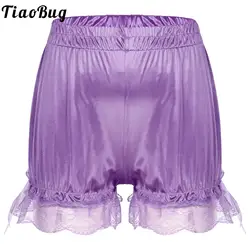 Women Lace Trim Bloomers Ruffles Smooth Satin Safety Shorts Lolita Pumpkin Victorian Sweet Shorts Pettipants Culotte Shorts