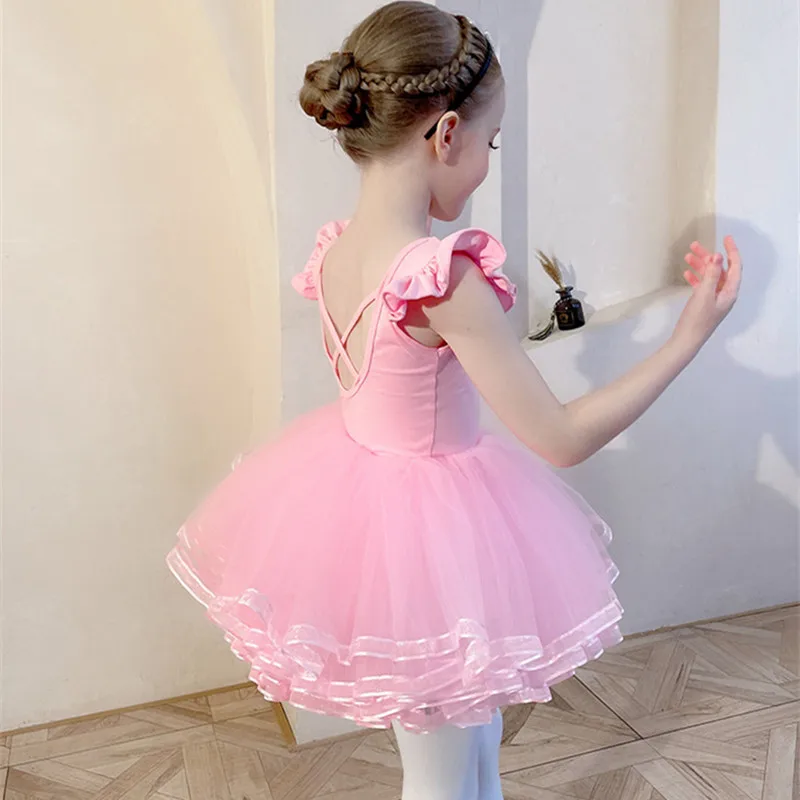 Girls Ballet Tutu Dress Kids Gymnastics Leotards Tulle Skirt Cotton Dance  Bodysuits Pink Swan Lake Ballet Costumes