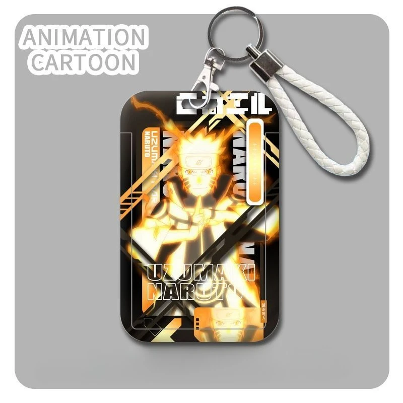Naruto & Sasuke Cartoon Card Holder with Anti-Loss Case and Pendant