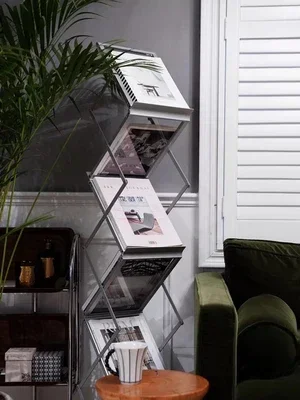 Nordic folding bookshelf home vertical floor magazine rack floor creative art small bookcase storage shelf