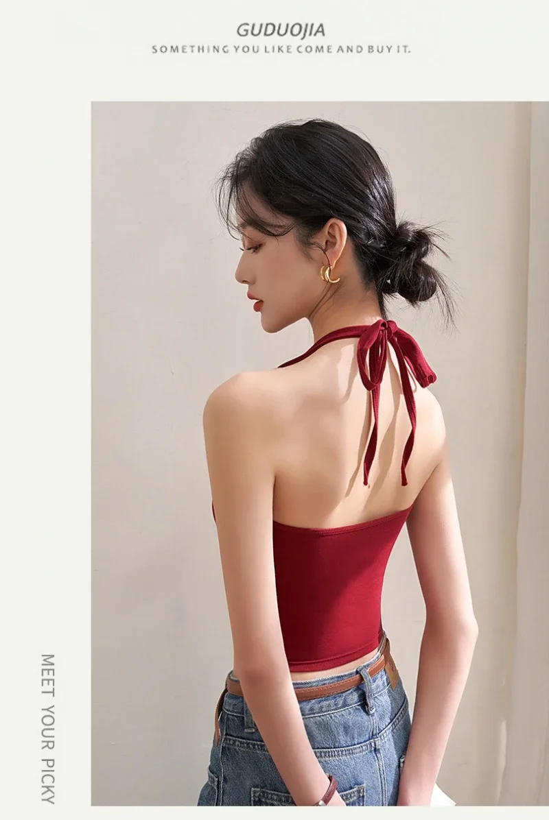 Für 40-60 kg Halter Spaghetti-trägern Ärmellose Leibchen Top Für Frauen Kurze Crop Tops Mit Brust Pad Schönheit zurück Unterwäsche – Detail 18