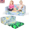 2-in-1 Kids Couch Toddler Chair Foldable Glow in Dark Sofa Recliner Indoor Play Nap Dinosaur Design 1