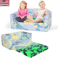 2-in-1 Kids Couch Toddler Chair Foldable Glow in Dark Sofa Recliner Indoor Play Nap Dinosaur Design 1