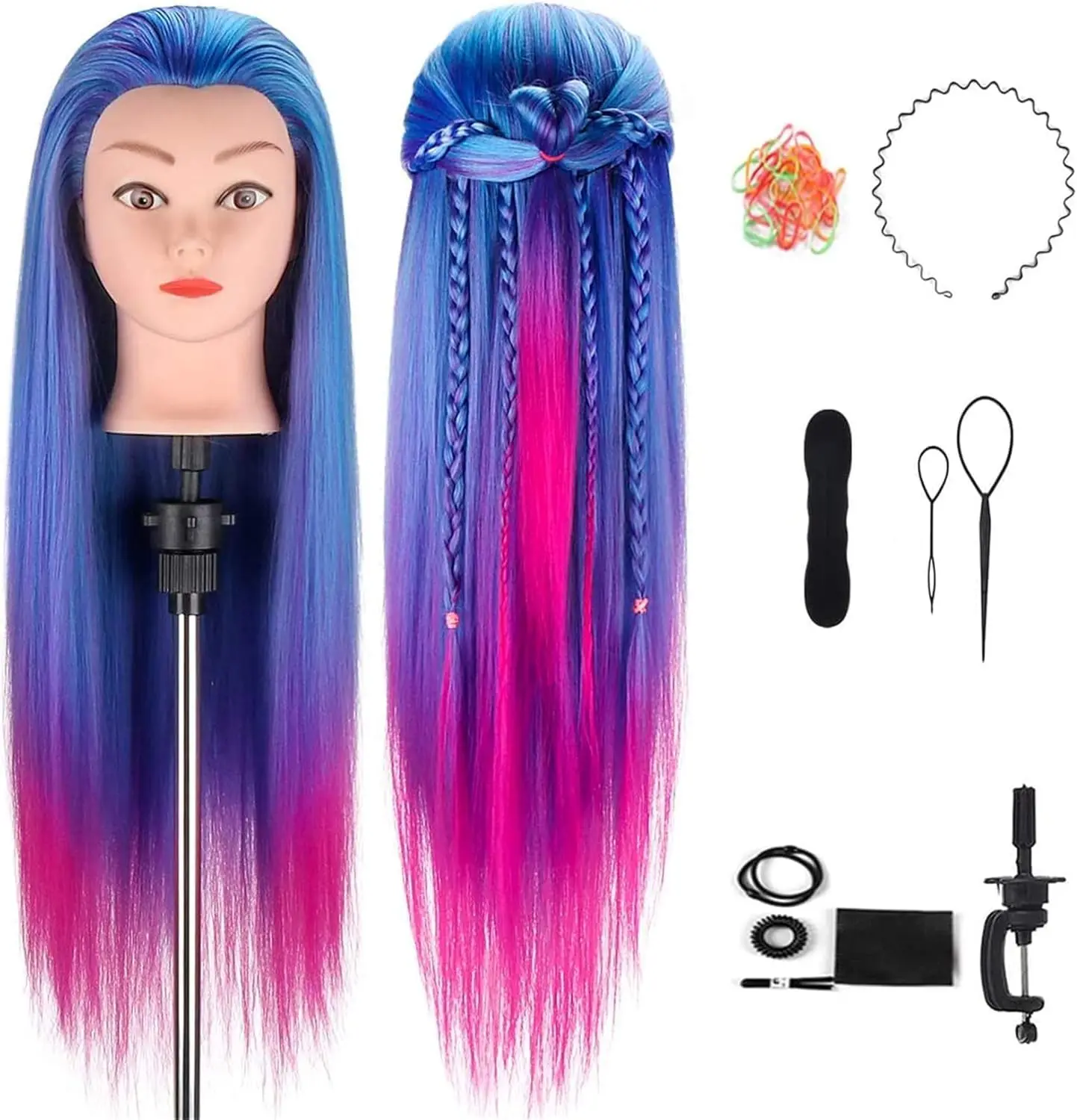 70cm Hairdressing Training Mannequin Head With Long Synthetic Hair, Manikin Head Training Head, Doll for Braiding Practice