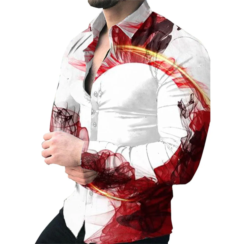 thumbnail image 1 of Camisas de primavera con estampado 3D de cuadros y flores para hombre, camisa de manga larga con solapa y botón, camisas Y2k, ropa informal ajustada a la moda, 1 of 5