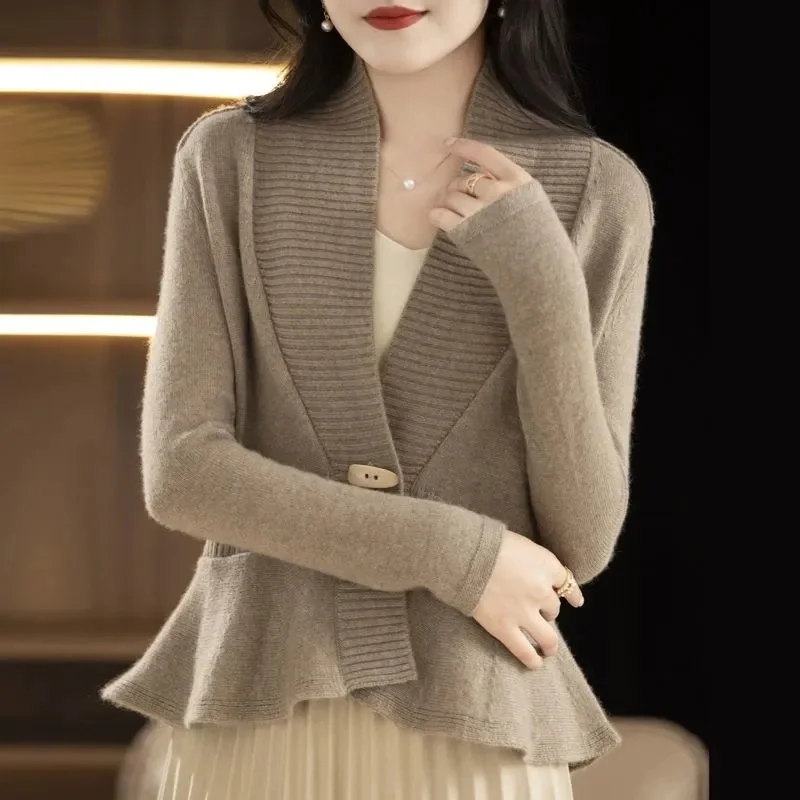 Elegant Purple Spring and Autumn Sweaters Cardigan Fashionable Women's 2026 New Winter V-Neck Knitted Coat Blue Green Jacket Top