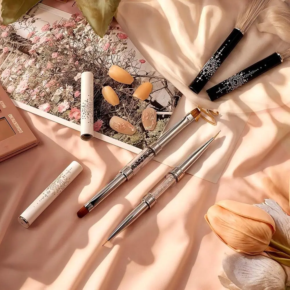 롱폴 듀얼 엔드 네일 아트 브러쉬 다기능 크리스탈 핸들 네일 아트 컨스트럭션 펜 UV 폴리쉬 젤 스틸 푸셔