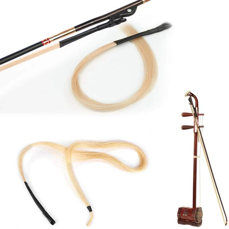 2Pcs Erhu Bow Hairs 79cm Horsetail Hair String Parts for Violin Viola Cello Instruments